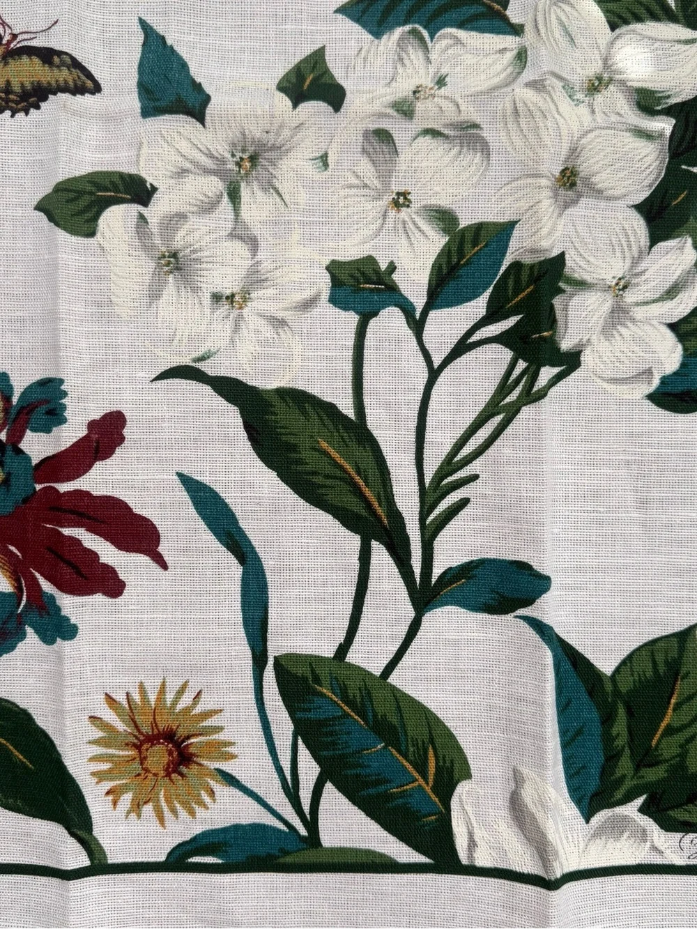Colonial Williamsburg Floral Magnolia White & Green Botanical Tea Kitchen Towel